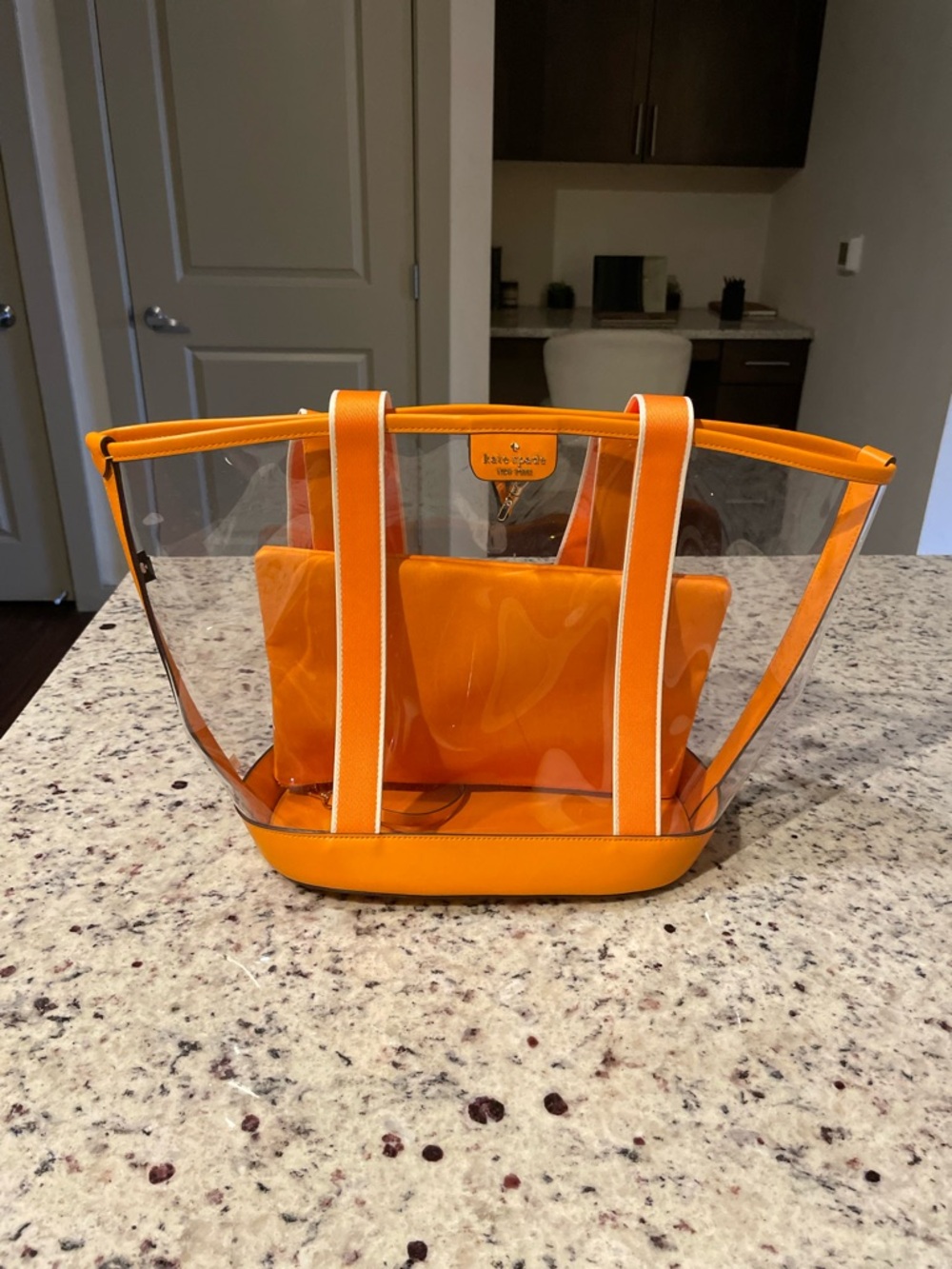 kate spade Clear Orange Tote with Orange Trim and Pouch